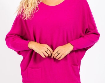 Fine Knit Batwing Jumper w/ 2 Pockets