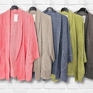 Crushed Linen Lapel Jacket with Pockets