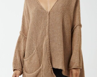 Chunky Knit Asymmetrical Wool Mix Jumper (Made in Italy)