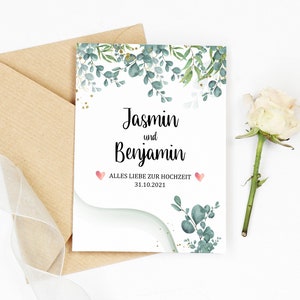 Carte de félicitations pour le mariage carte de mariage carte pliante personnalisée carte pliante avec enveloppe carte de vœux pour les mariés eucalyptus