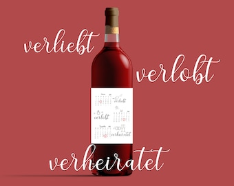 Flaschenetikett Brautpaar personalisiert mit Datum | 2er Set | Wein Etikett Hochzeit | Hochzeitsgeschenk | Zweiseitig