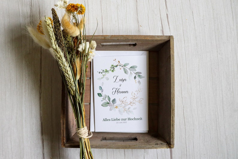 Glückwunschkarte zur Hochzeit personalisiert Klappkarte mit Umschlag Grußkarte für das Brautpaar Eukalyptus Blätter, Silberhochzeit Bild 7