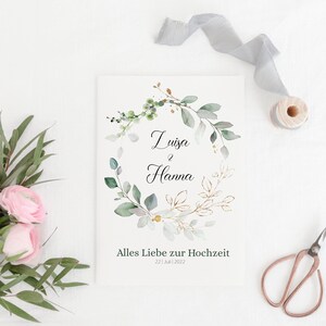 Glückwunschkarte zur Hochzeit personalisiert Klappkarte mit Umschlag Grußkarte für das Brautpaar Eukalyptus Blätter, Silberhochzeit Bild 3