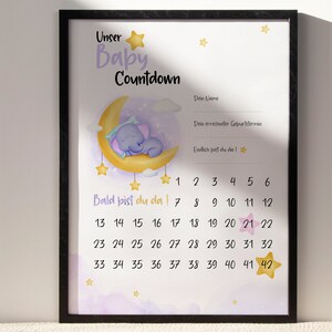Baby Countdown Poster | Schwangerschaft | Wandkalender Geburt | A4 | A3 | Meilensteinposter | Baby Umstandsgeschenk | 42 Wochen
