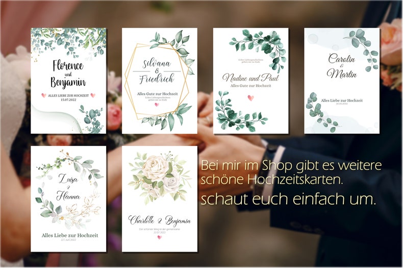 Glückwunschkarte zur Hochzeit personalisiert Klappkarte mit Umschlag Grußkarte für das Brautpaar Eukalyptus Blätter, Silberhochzeit Bild 8