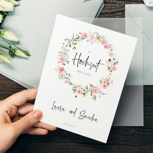 Glückwunschkarte zur Hochzeit personalisiert Klappkarte mit Umschlag Grußkarte für das Brautpaar Wildblumen, Silberhochzeit