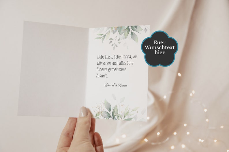 Glückwunschkarte zur Hochzeit personalisiert Klappkarte mit Umschlag Grußkarte für das Brautpaar Eukalyptus Blätter, Silberhochzeit Bild 6
