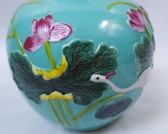 Chinesische Qing Dynastie Fahua Stil Knospe Vase, Türkis Porzellan Ingwer Glas