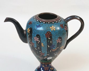 Antique Japanese Blue Cloisonne Teapot