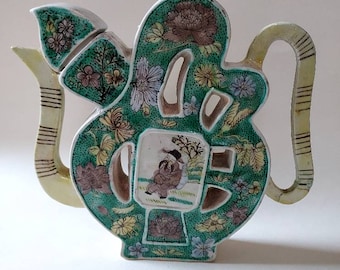 Antique Ceramic Shou Character Chinese Puzzle Teapot