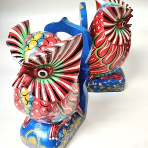Handpainted Indonesian Wooden Owl Bookends
