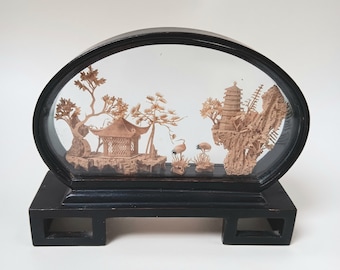 Vintage Chinese Hand Carved Cork Pastoral Diorama