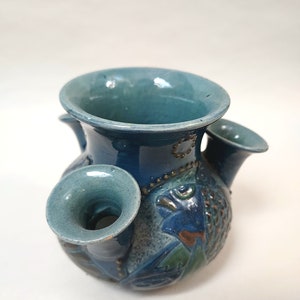 Antique Brannam Ceramic Pottery Triple Spout Fish Vase