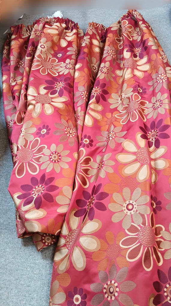 20世紀半ばのサイケデリックな花柄カーテン、ヴィンテージ生地、1960
