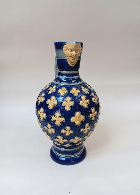  Maljakko 花瓶 160mm ウルトラマリンブルー Antique Minton Majolica Mascaron Syrup Jug Vase - Etsy