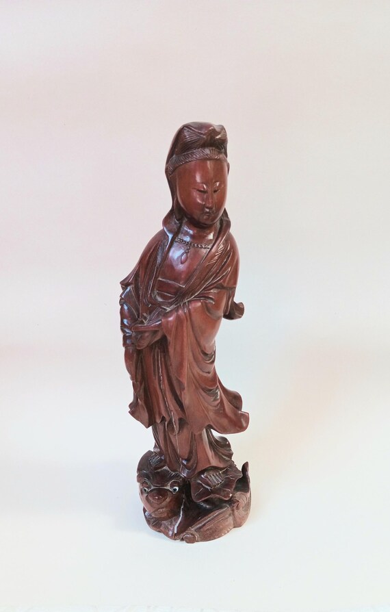 観音　木製彫刻 中国美術 観音菩薩の中国木彫り - Etsy 日本