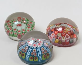 Three Murano Glass Millefiori Paperweights