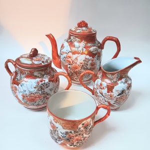 Hand Painted and Signed Japanese Kutani Ceramic Teapot Tea Set