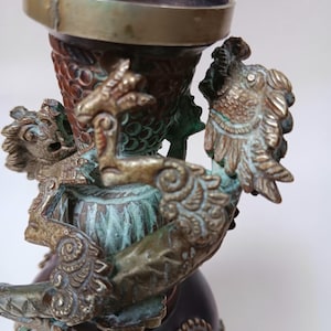 Bronze Nepalese Climbing Dragon Vase with Medallions and Beading