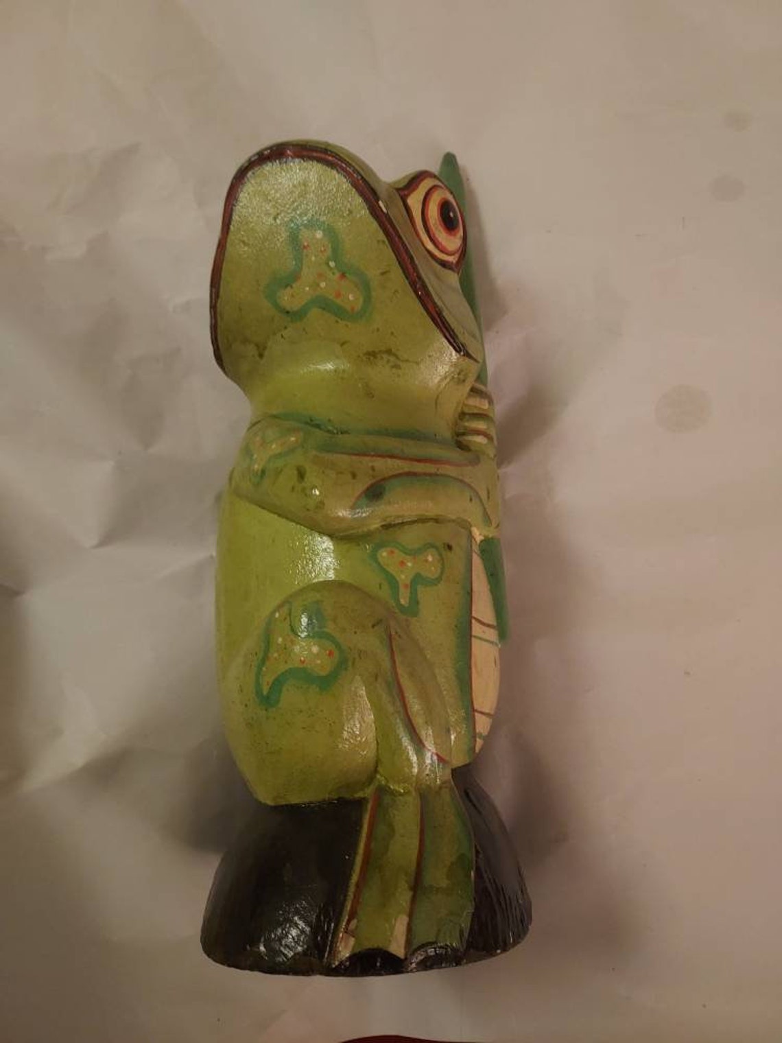 Vintage Wooden Carved Frog Statue Ornament Etsy