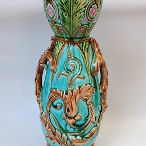Antique French Art Nouveau 19th Century Nimy Les Mons Majolica Ceramic Vase