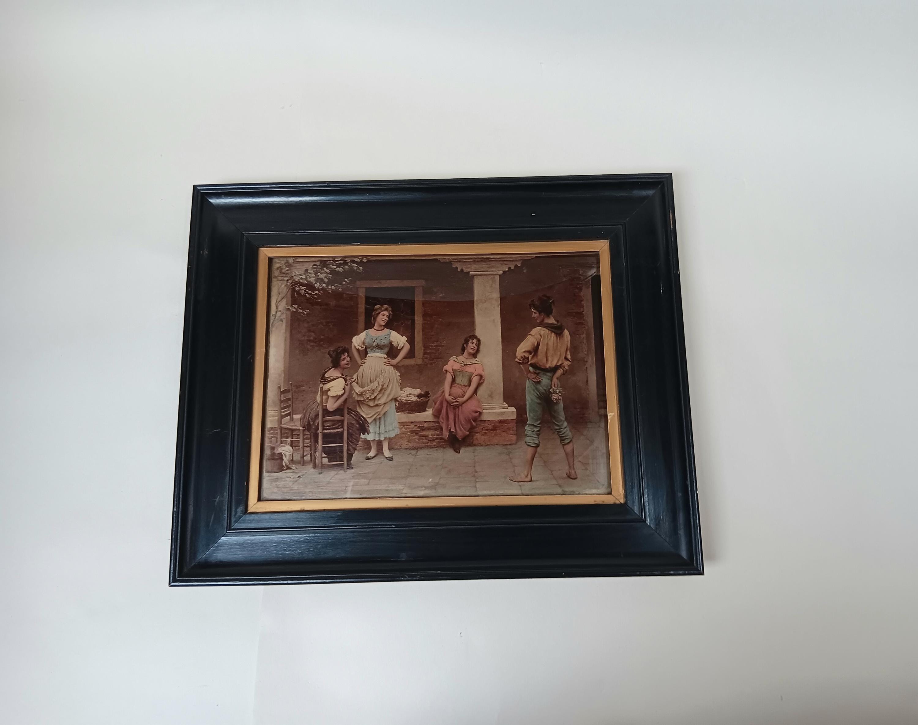 アンティーク絵画　額縁込み アンティークの裏面ガラスに描かれたヴェール・エグロミゼのドーム型額