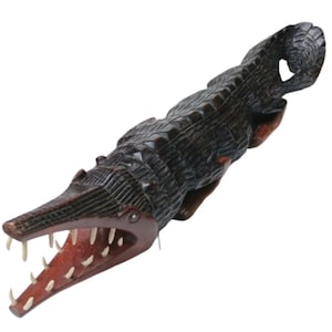 Very Large 3 Feet Long African Hand Carved Hardwood Crocodile