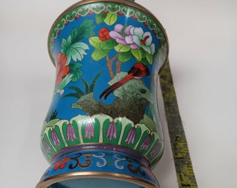 鮮やかな花模様の赤い鳥が描かれた中国七宝焼きの花瓶 - Etsy 日本