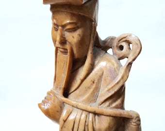 アンティーク中国製ソープストーン手彫り置物（1900年代