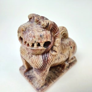 Handcarved Chinese Guardian Lion Statue with Undercutting