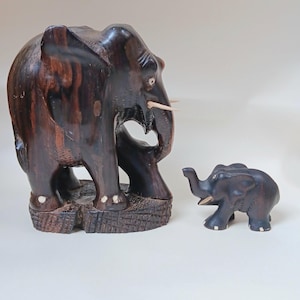 Pair of Hand Carved Wooden Elephants