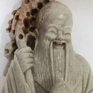 Chinese Hand Carved Soapstone Immortal Shou Xing Statue