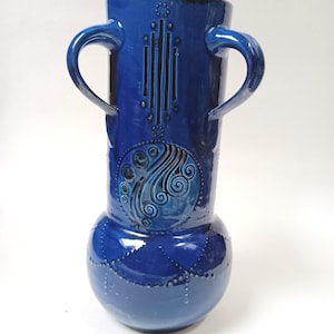 Antique Blue Brannam Devon Pottery Embossed Vase