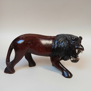 Hand Carved Wooden Lion Statue