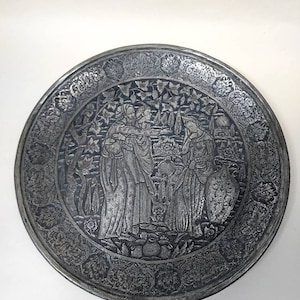 English Victorian Silver Plated Electrotype Platter with Figure and Leaf Design