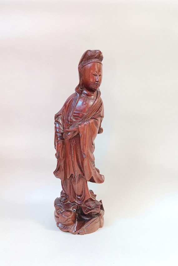 観音　木製彫刻 中国美術 Chinese Wooden Carving of the Goddess Guanyin - Etsy 日本