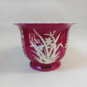 Antique Minton Magenta Porcelain Cache Planter Vase