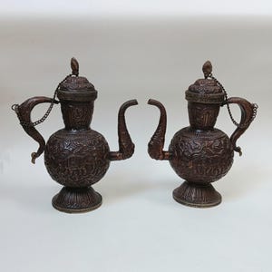 Pair of Surahi Copper Wine Ewers from Nepal or Tibet