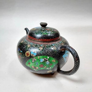 Chinese Cloisonne Iris and Butterfly Teapot