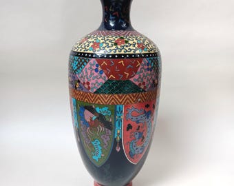 七宝焼　年代物　花瓶 日本の明治時代の七宝焼きの赤と緑の龍と鶏の欄干花瓶 - Etsy 日本