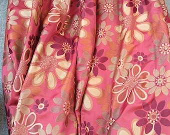 Mid-20th Century Psychedelic Floral Curtains, Vintage Fabric, 1960s Upholstery, Pink and Orange Material