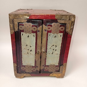 Wooden Miniature Handmade Chinese Cabinet with Jade Detail