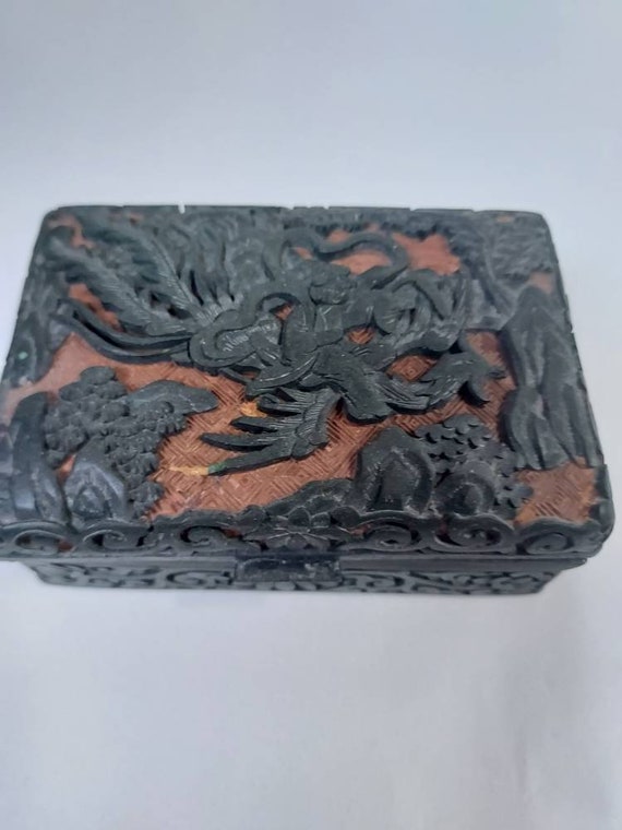鳳凰の浮き彫り装飾が施された木製の手彫り中国製箱 - Etsy 日本