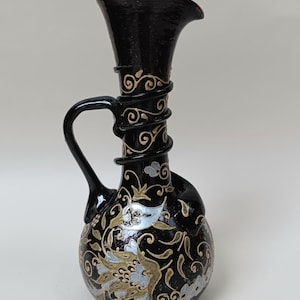 Victorian Handblown Purple and Gold Decorated Glass Snake Ewer