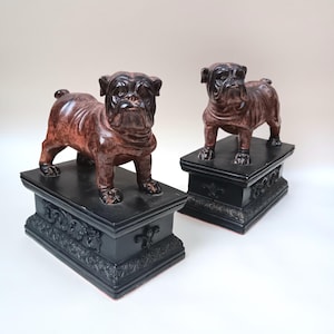 Pair of Bronze and Marble Bulldog Bookends