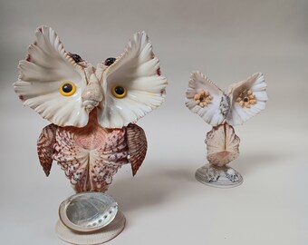 ヴィンテージの手作り貝殻フクロウの像3体 - Etsy 日本