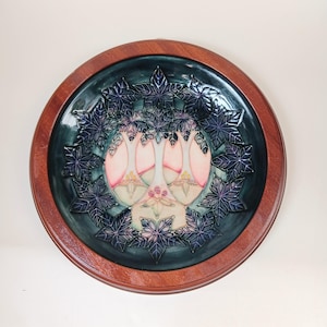 Moorcroft Pottery Sally Tuffin Cluny Trees Plate in Wooden Frame