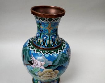 ヴィンテージ安藤七宝七宝花瓶：緑釉牡丹模様 - Etsy 日本