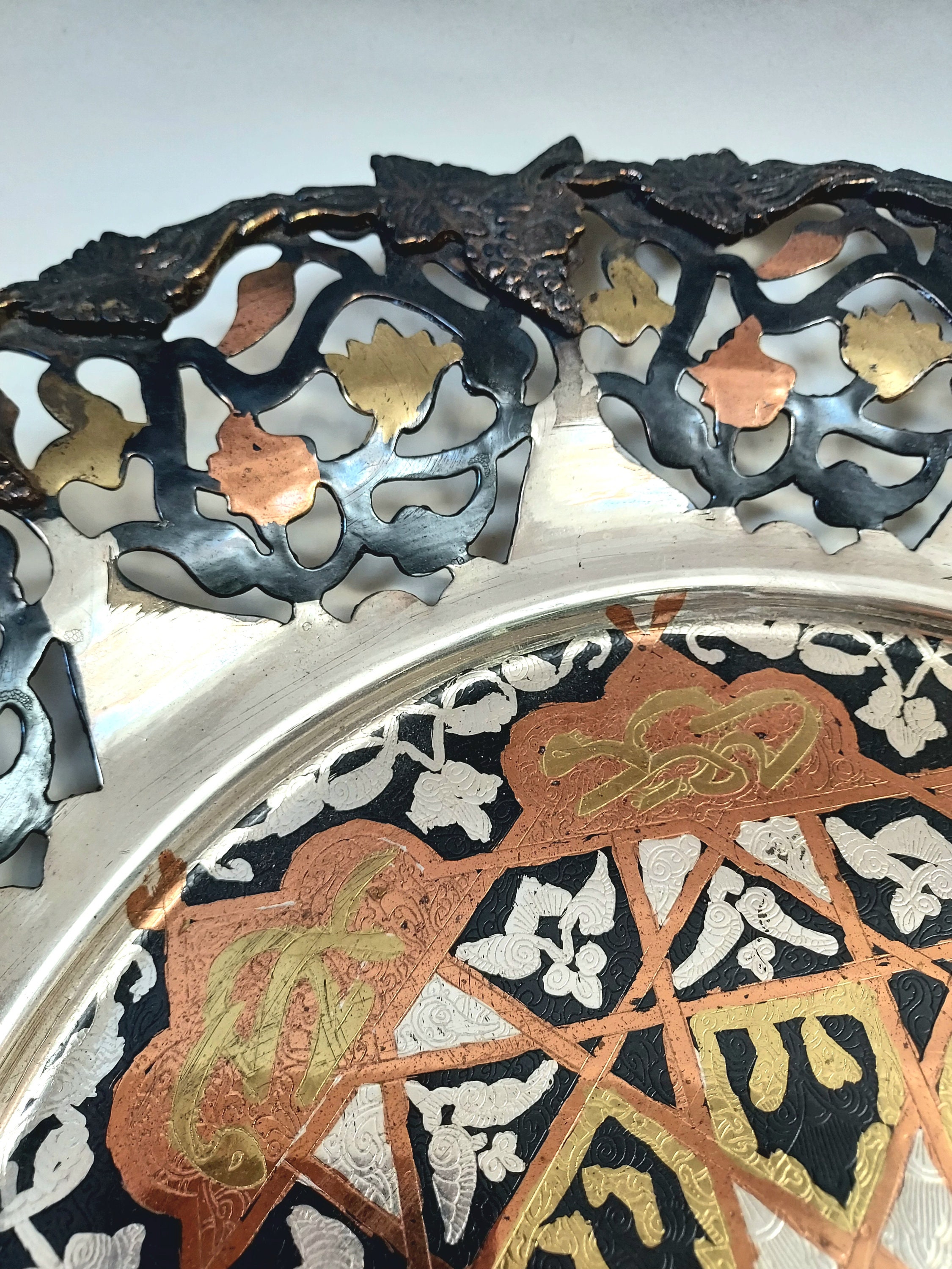 1920s Antique Egyptian Revival Silver and Copper Inlaid Engraved ...