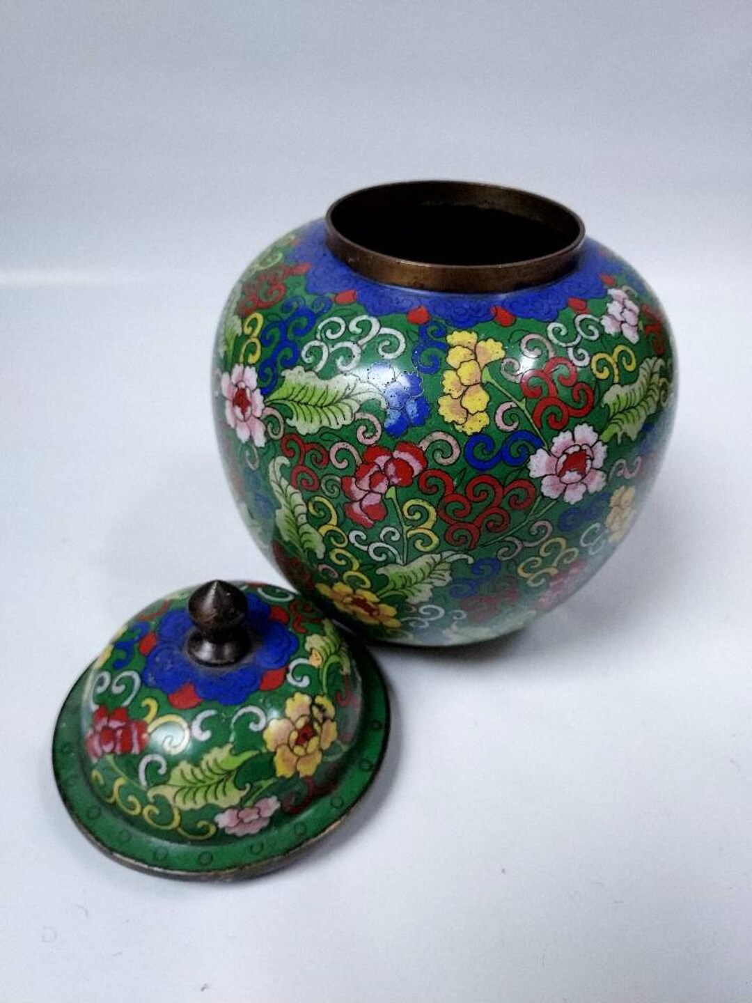 Green Chinese Cloisonne Jar With Lid Etsy